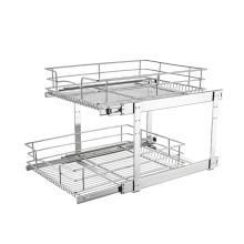 Cesta de almacenamiento de platos de gabinete de acero inoxidable de 2 capas